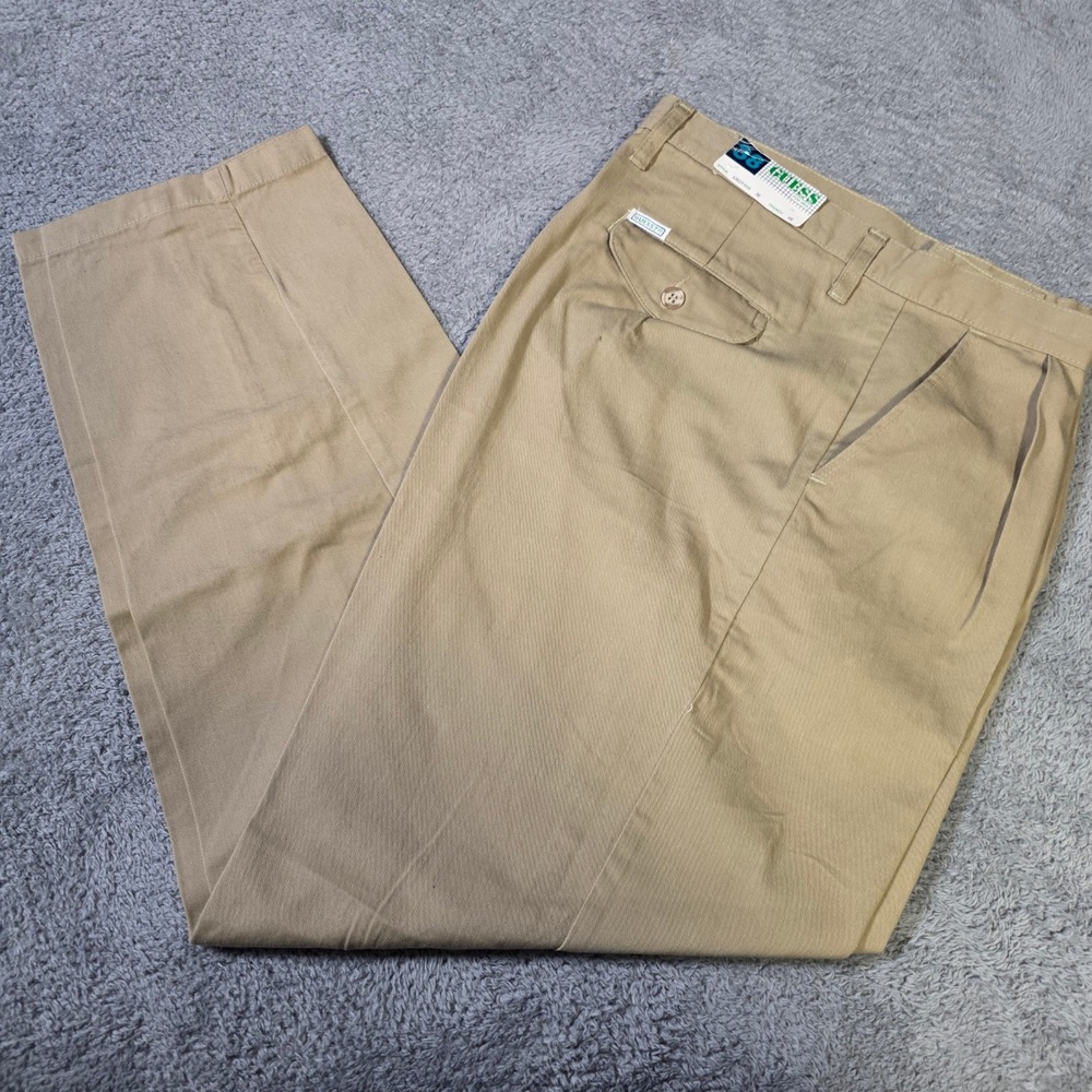 Guess Mens 38 Vintage Georges Marciano Pleated Chino Pants Khaki Tapered USA